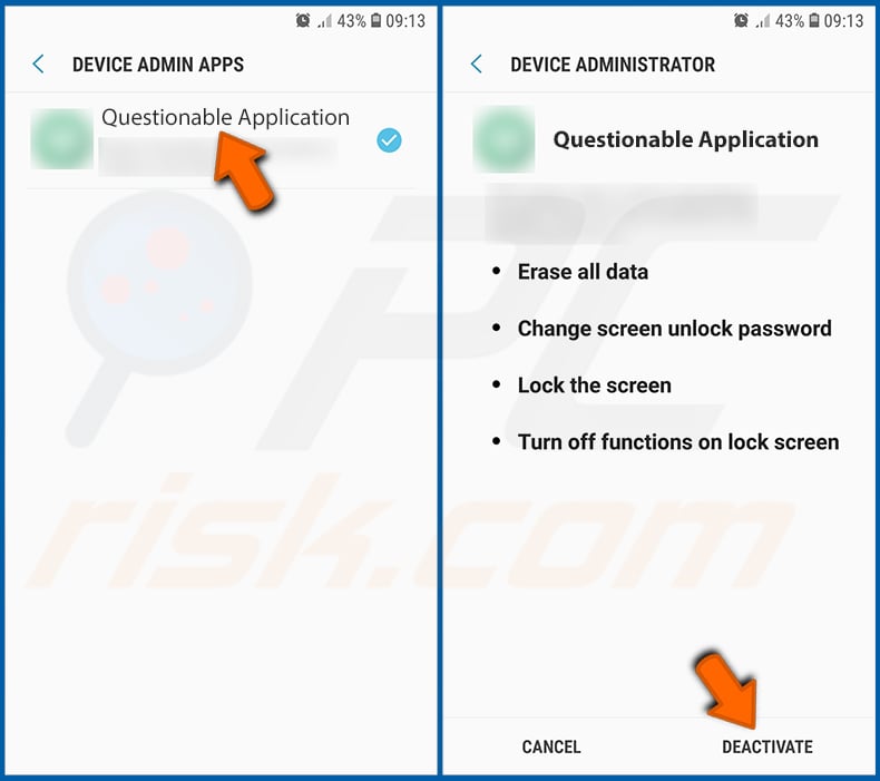 Wyłączanie aplikacji Android z uprawnieniami administratora (krok 3)