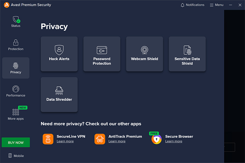 Ustawienia prywatności Avast Premium Security
