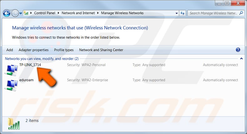 znajdź hasło wi-fi sieci, z którą wcześniej się łączyłeś w Windows 7 krok 1 