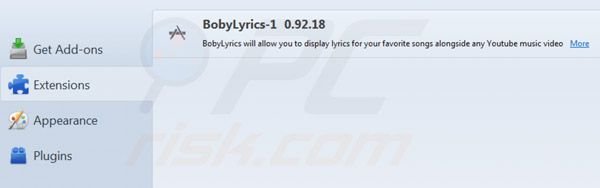 Usuwanie Boby Lyrics z Mozilla Firefox