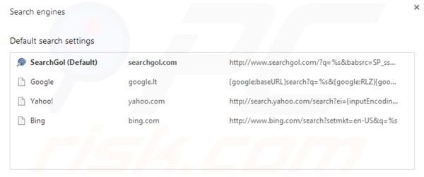 Domyślna wyszukiwarka Searchgol w Google Chrome