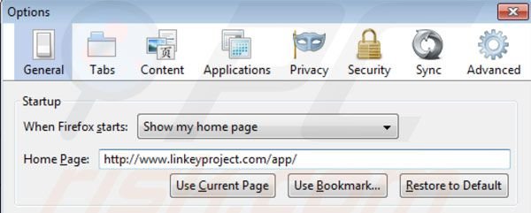 Usuwanie linkey project ze strony domowej Mozilla Firefox