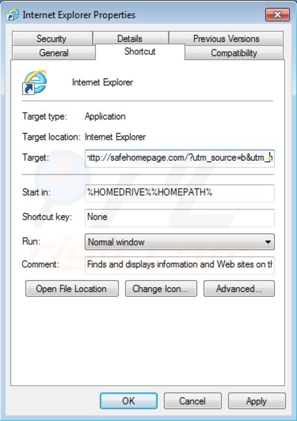 Usuwanie Safehomepage z Internet Explorer