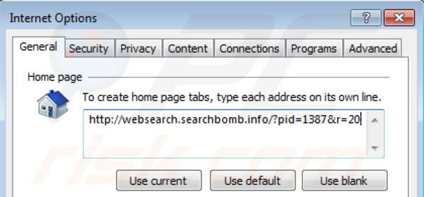 Usuwanie websearch.searchbomb.info ze strony domowej Internet Explorer