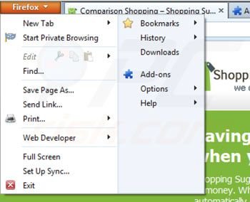 Usuwanie Shopping suggestion z Mozilla Firefox krok 1