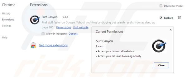 Usuwanie Surf Canyon z rozszerzeń Google Chrome