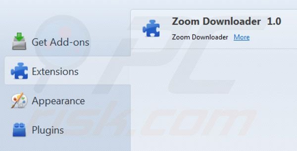 Usuwanie Zoom downloader z rozszerzeń Mozilla Firefox krok 2