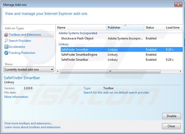 Usuwanie isearch.safefinder.net z rozszerzeń Internet Explorer