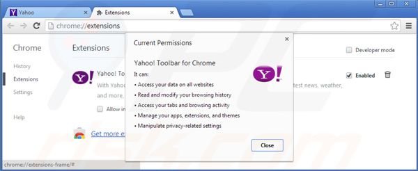 Usuwanie paska narzędzi Yahoo z rozszerzeń Google Chrome