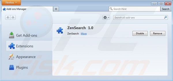 Usuwanie zensearch.com z ustawień Mozilla Firefox