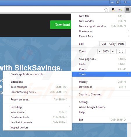 Usuwanie slick savings z Google Chrome krok 1