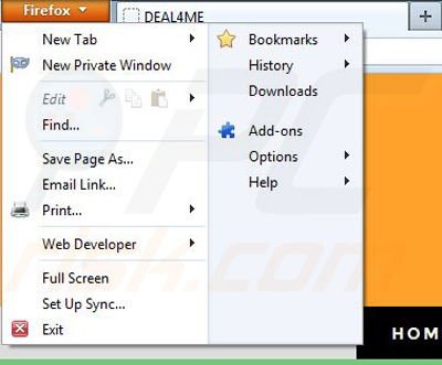Removing Deal4me from Mozilla Firefox step 1