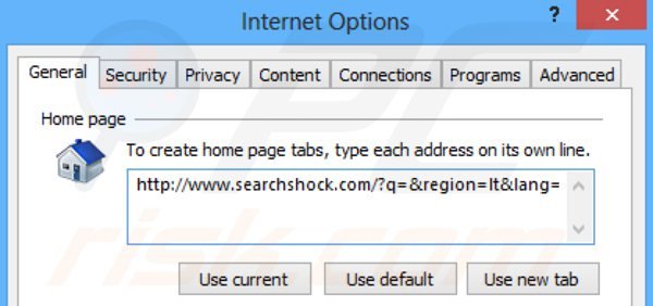 Usuwanie searchshock.com ze strony domowej Internet Explorer