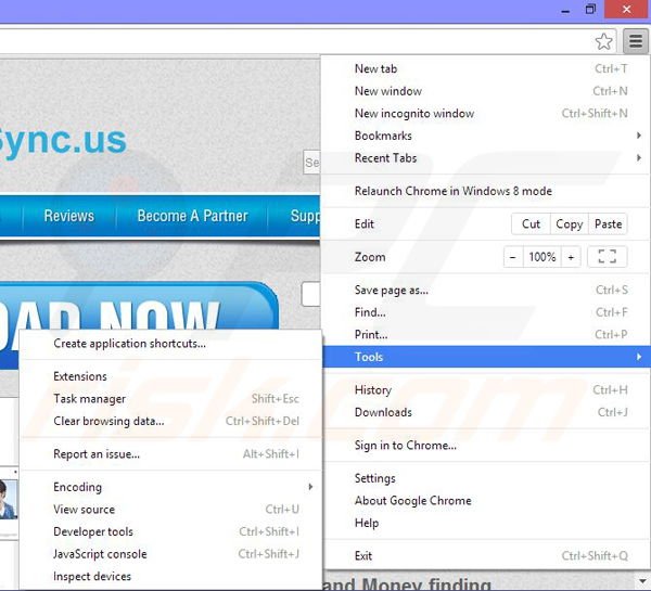 Usuwanie reklam BrowserSync z Google Chrome krok 1