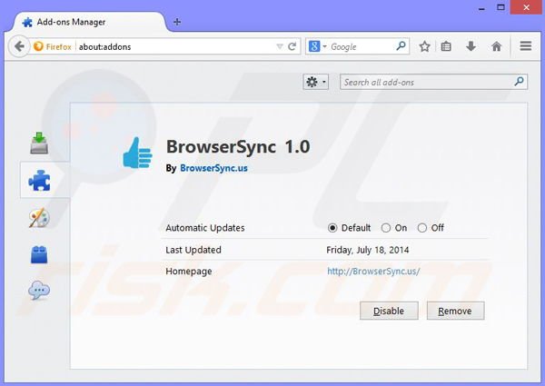 Usuwanie reklam BrowserSync z Mozilla Firefox krok 2