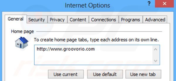 Usuwanie groovorio.com ze strony domowej Internet Explorer