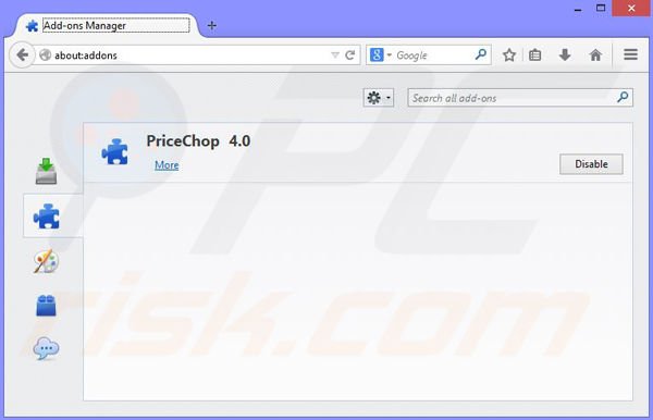 Usuwanie reklam PriceChop z Mozilla Firefox krok 2