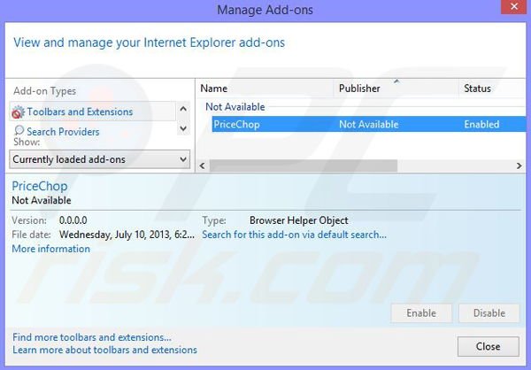 Usuwanie reklam PriceChop z Internet Explorer krok 2