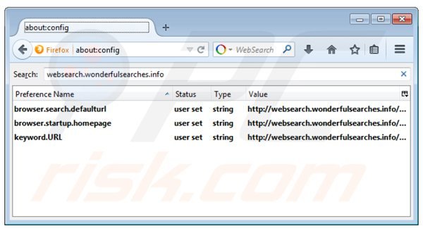 Usuwanie websearch.wonderfulsearches.info z domyślnej wyszukiwarki Mozilla Firefox