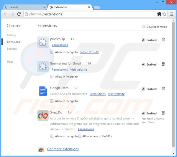 Usuwanie websearch.fixsearch.info z powiązanych rozszerzeń Google Chrome