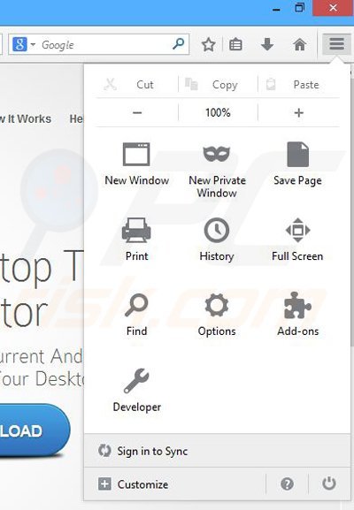 Usuwanie reklam Desktop Temperature Monitor z Mozilla Firefox krok 1