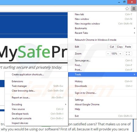 Usuwanie reklam MySafeProxy z Google Chrome krok 1