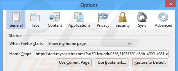 Usuwanie start.mysearchs.com ze strony domowej Mozilla Firefox