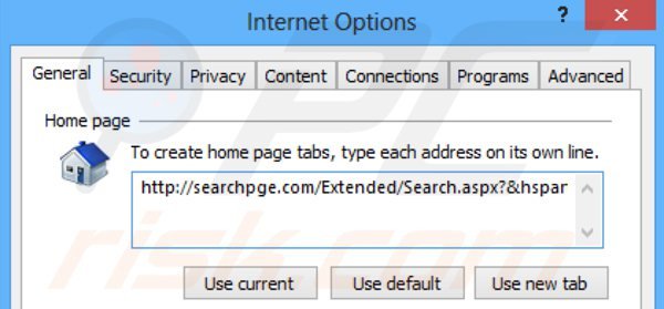 Usuwanie searchpge.com ze strony domowej Internet Explorer