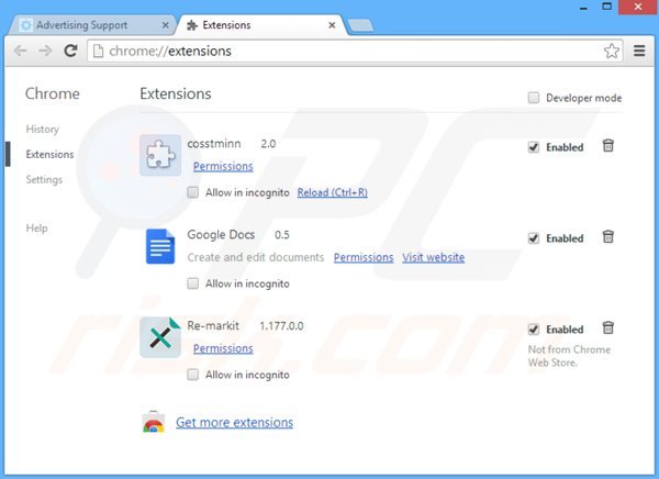 Usunięcie powiązanego adware web bar z Google Chrome krok 2