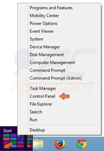 Przełączanie na użytkownika gość na Windows 8 krok 1 - uzyskiwanie dostępu do Panelu sterowania