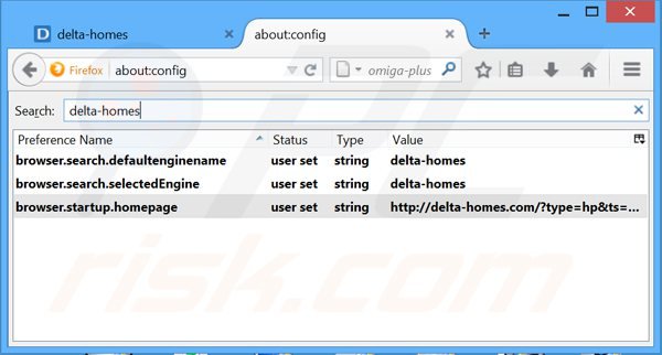 Usuwanie delta-homes.com z domyślnej wyszukiwarki Mozilla Firefox