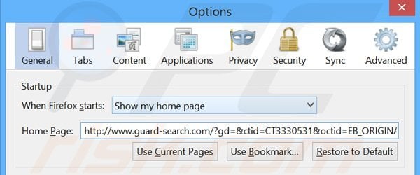 Usuwanie Guard-search.com ze strony domowej Mozilla Firefox