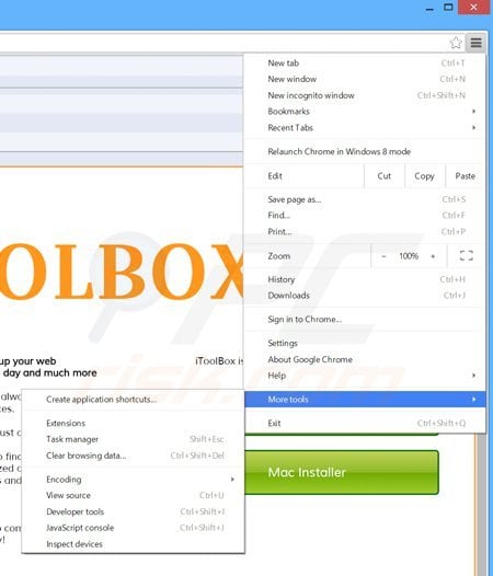 Usuwanie reklam itoolbox z Google Chrome krok 1