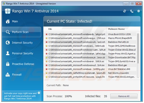 rango win7 antivirus 2014 wykonujący fałszywy skan bezpieczeństwa komputera