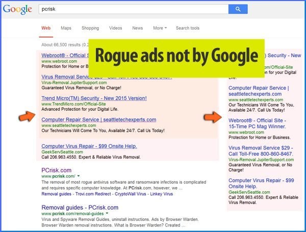 Nielegalne reklamy pojawiające się w wynikach wyszukiwania Google - spowodowane przez adware