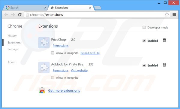 Usuwanie powiązanych rozszerzeń websearch.searc-hall.info z Google Chrome