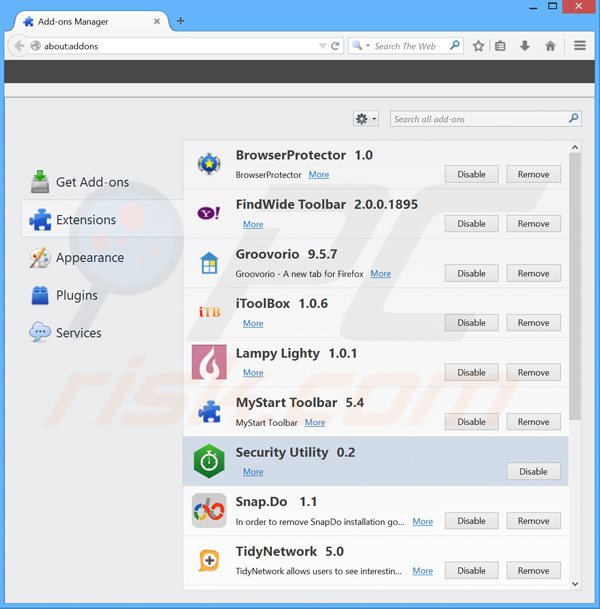 Usuwanie reklam security utility z Mozilla Firefox krok 2