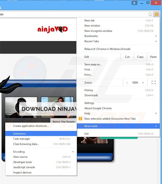 Usuwanie reklam ninjavod z Google Chrome krok 1