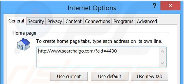 Usuwanie Searchalgo.com ze strony domowej Internet Explorer