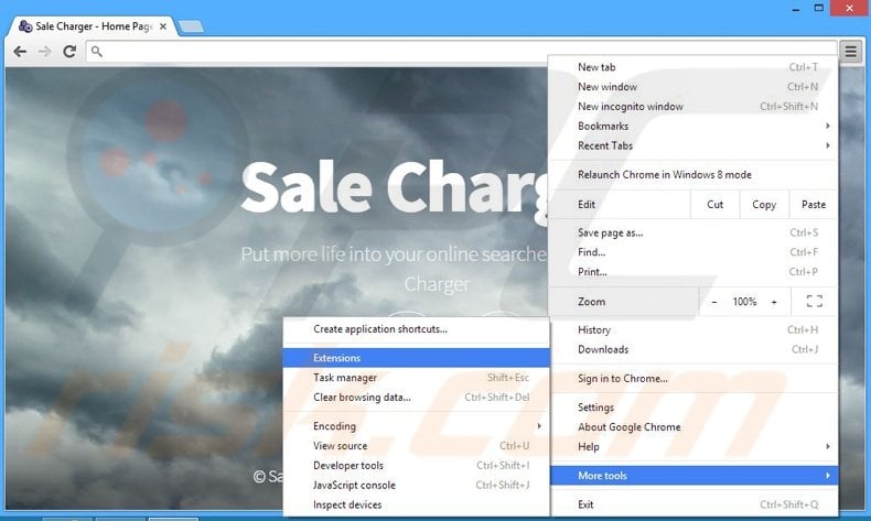 Removing Sale Charger ads from Google Chrome step 1