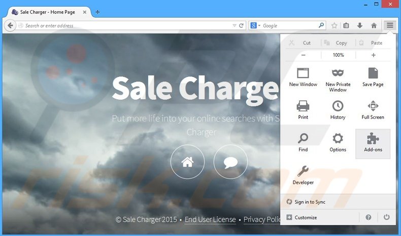 Removing Sale Charger ads from Mozilla Firefox step 1
