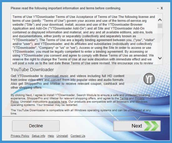 Installer used in YTDownloader adware distribution