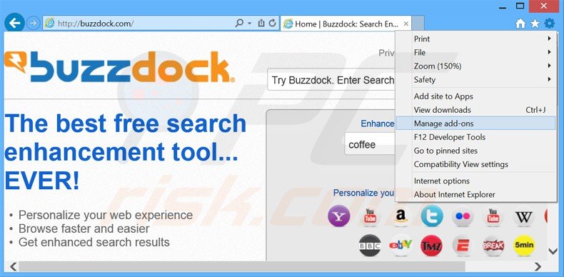 Removing buzzdock ads from Internet Explorer step 1