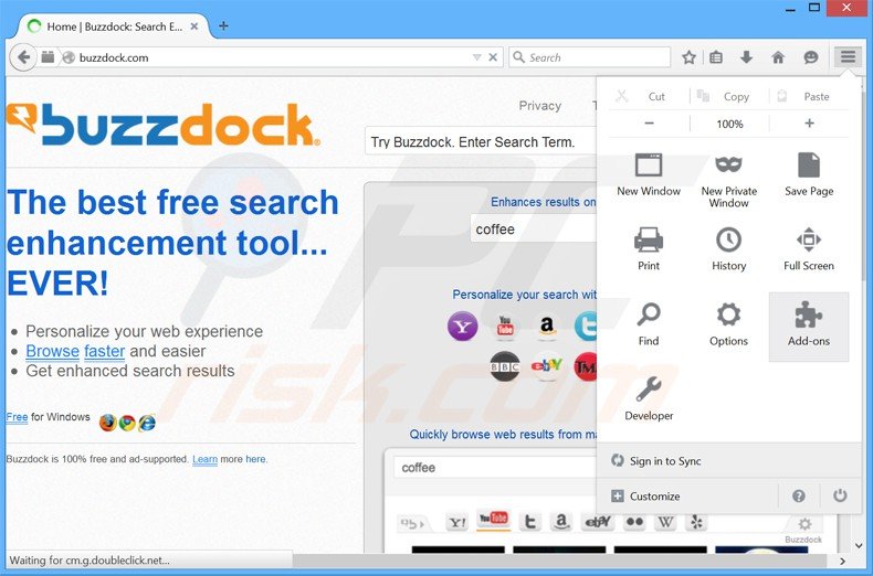 Removing buzzdock ads from Mozilla Firefox step 1