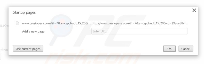 Removing cassiopesa.com from Google Chrome homepage