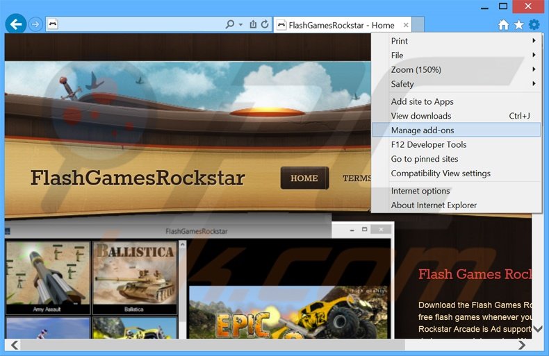 Removing FlashGamesRockstar ads from Internet Explorer step 1