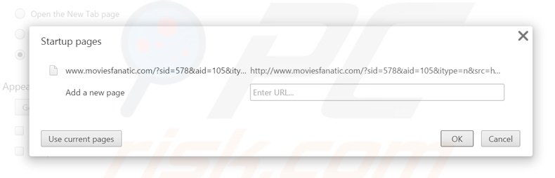 Removing moviesfanatic.com from Google Chrome homepage
