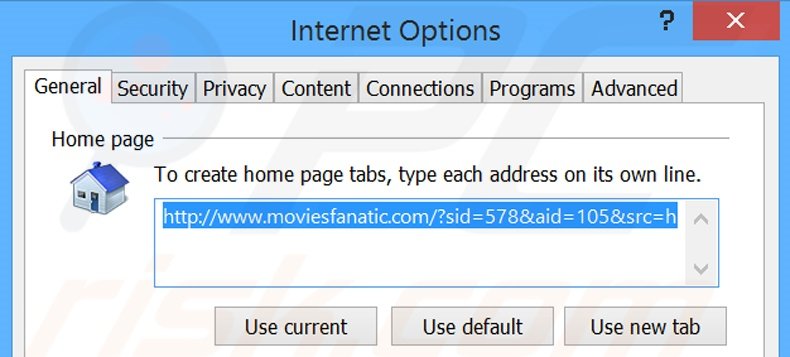 Removing moviesfanatic.com from Internet Explorer homepage