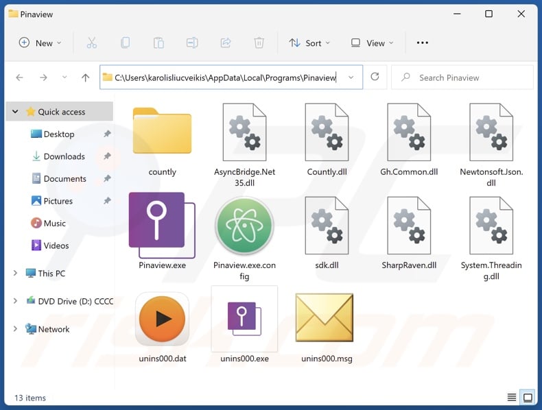 Folder instalacyjny niechcianej aplikacji Pinaview