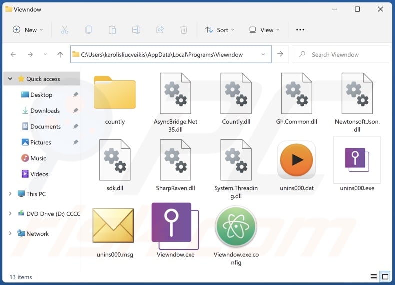 Folder instalacyjny niechcianej aplikacji Viewndown